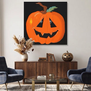 Happy Halloween Jack O Lantern Illustrative Art Canvas Print
