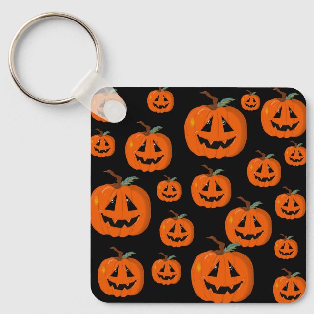 Happy Halloween Jack O Lantern Illustrative Art  Keychain (Front)