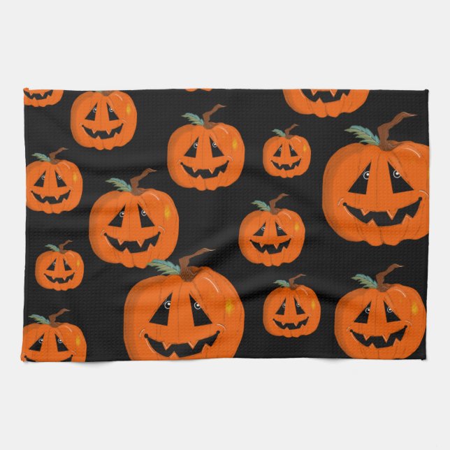 Happy Halloween Jack O Lantern Illustrative Art Kitchen Towel (Horizontal)