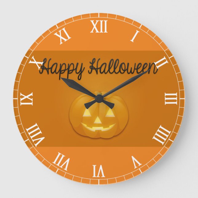 Happy Halloween Jack O Lantern Large Clock (Front)