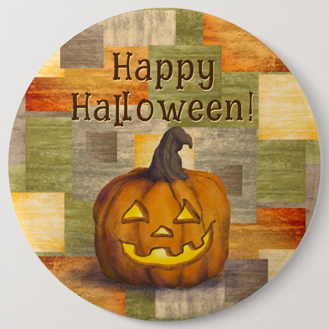 Happy Halloween Jack O' Lantern Pumpkin 6 Inch Round Button (Front)