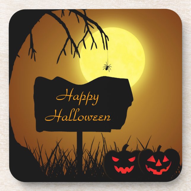 Happy Halloween Jack O Lantern Pumpkins Coaster (Front)