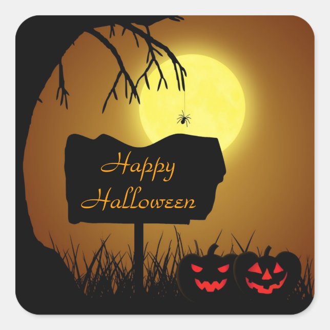 Happy Halloween Jack O Lantern Pumpkins Square Sticker (Front)