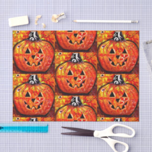 Happy Halloween Jack O Lantern Tiled Decoupage Tissue Paper