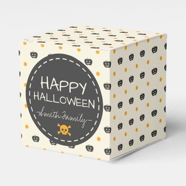 Happy Halloween. Jack O Lantern White Polka Dots Favor Box (Front Side)