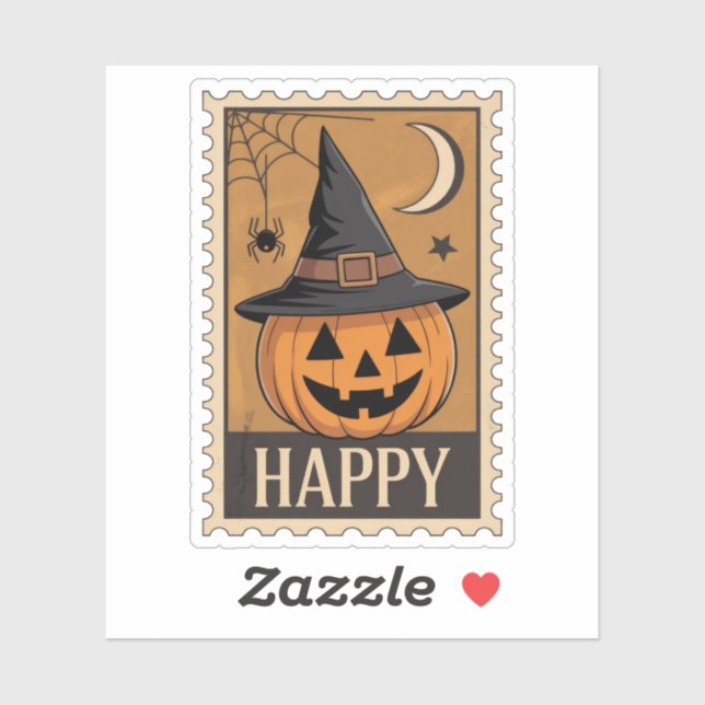 Happy Halloween" Jack-o'-Lantern Witch Hat Stamp (Sheet)