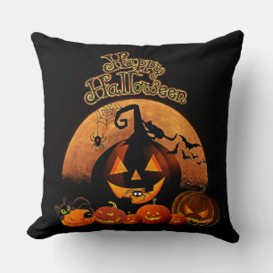 Happy Halloween Jack O' Lanterns Throw Pillow