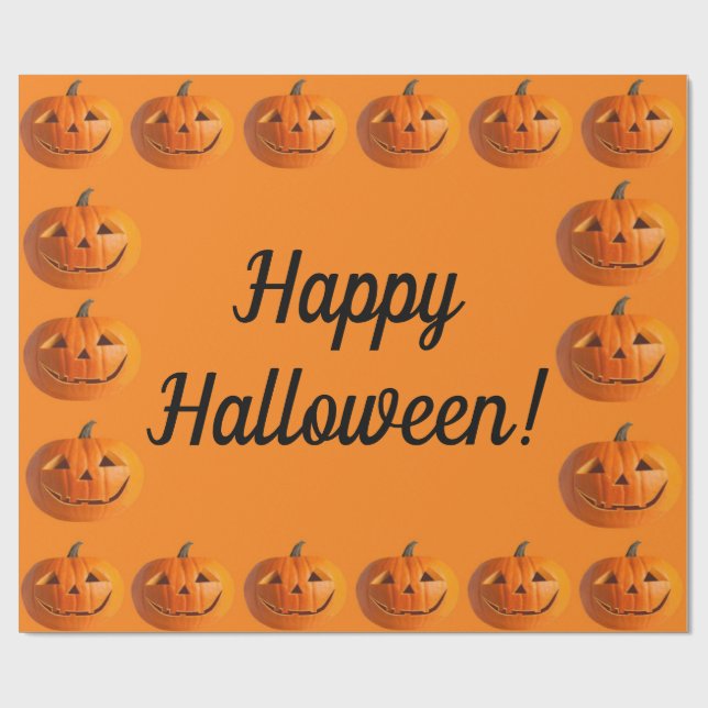 Happy Halloween Jack-O-Lanterns Wrapping Paper (Flat)