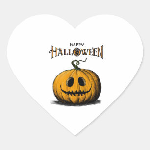 Happy Halloween Jack O'Lantern Adult Orange Tshirt Heart Sticker