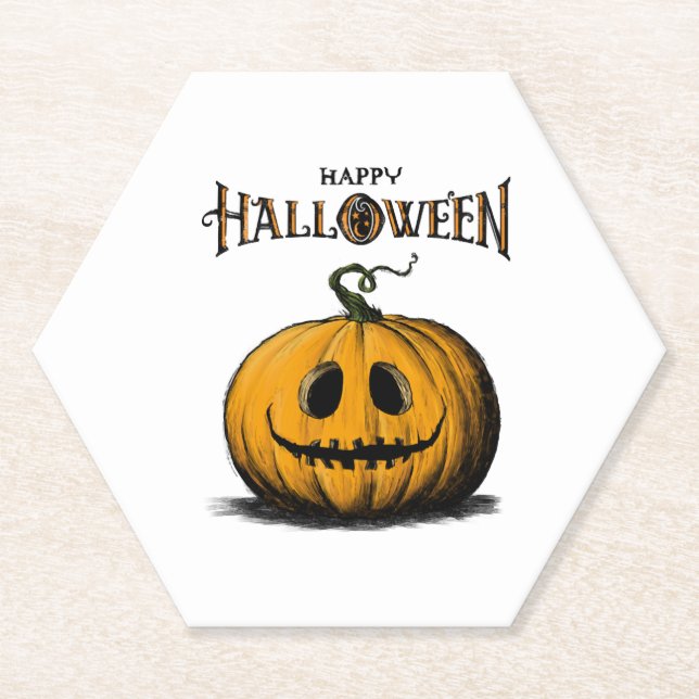 Happy Halloween Jack O'Lantern Adult Orange Tshirt Paper Coaster (Front)