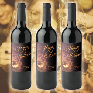 Happy Halloween Jack o'lantern Party Wine Label