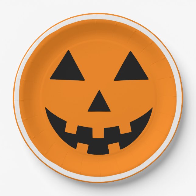 Happy Halloween Jack'o Lantern Pumpkin Face Paper Plate (Front)