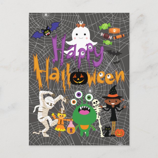 Happy Halloween Kids Cute and Spooky   Postcard (Front)