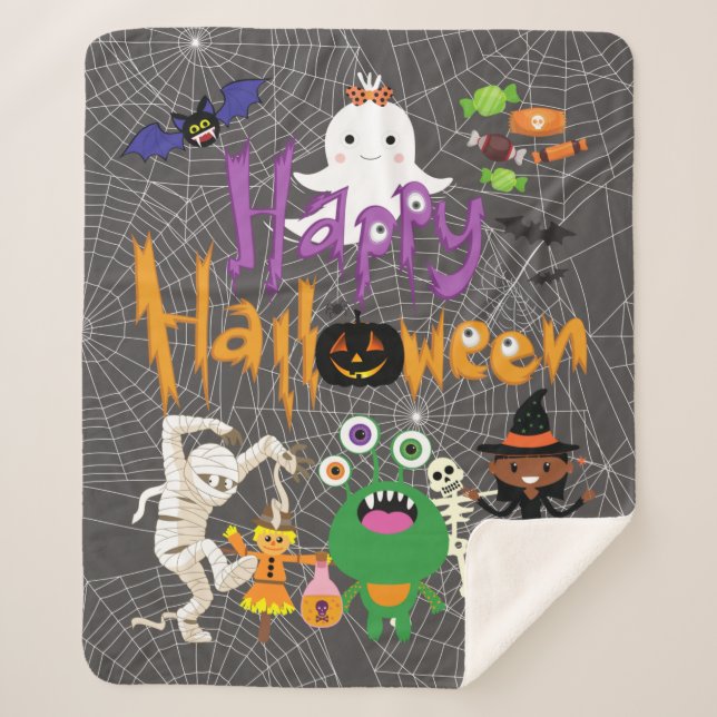 Happy Halloween Kids Cute and Spooky   Sherpa Blanket (Front)