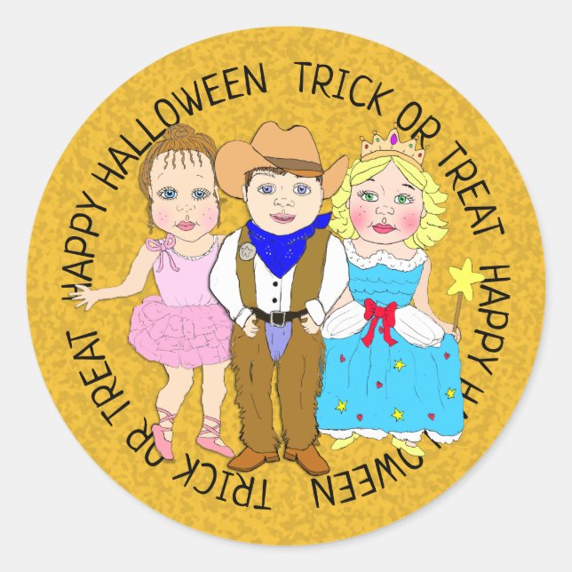 Happy Halloween Kids in Costumes Classic Round Sticker (Front)