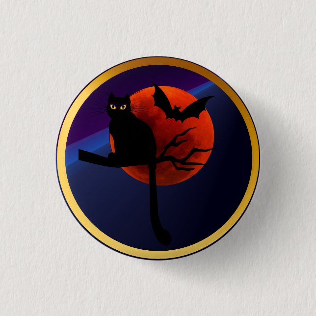 Happy Halloween Kitty n' Bat 1 Inch Round Button (Front)