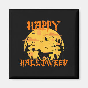 Happy Halloween Lab Golden Retriever Dog Black Cat Magnet
