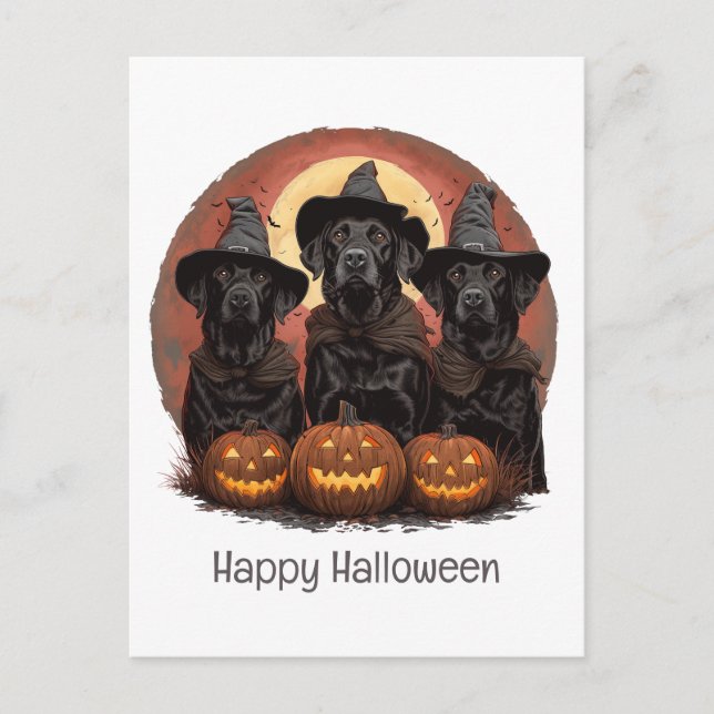 Happy Halloween Labrador Retriever Dogs Witch Hats Postcard (Front)