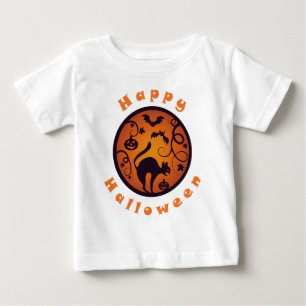 Happy Halloween lantern black cat spiders and bats Baby T-Shirt