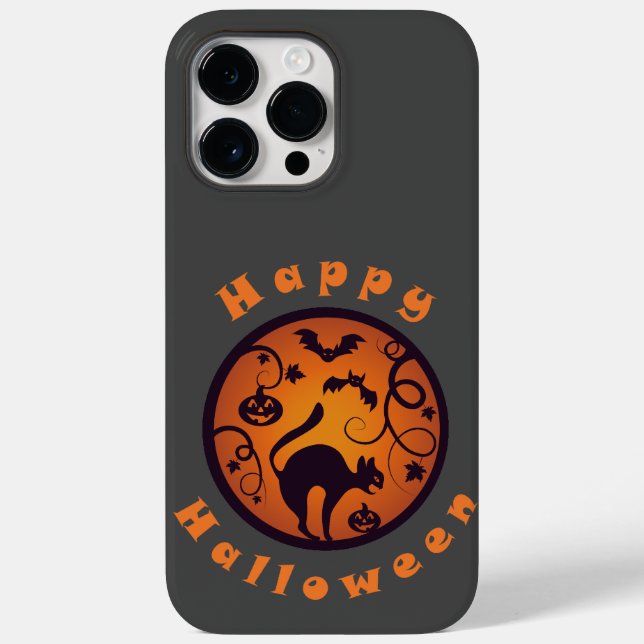Happy Halloween lantern black cat spiders and bats Case-Mate iPhone Case (Back)