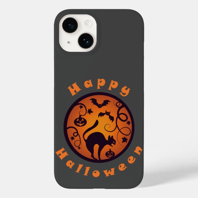 Happy Halloween lantern black cat spiders and bats Case-Mate iPhone Case (Back)