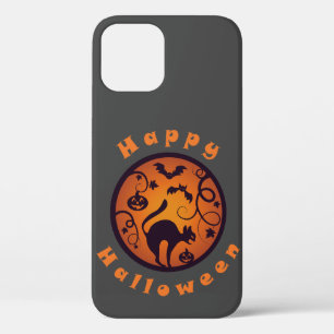 Happy Halloween lantern black cat spiders and bats iPhone 12 Case