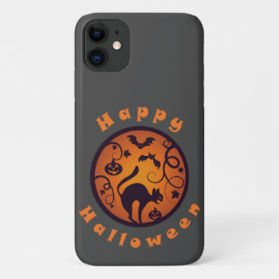 Happy Halloween lantern black cat spiders and bats iPhone 11 Case