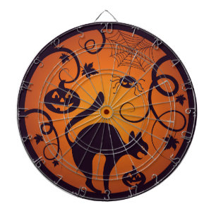 Happy Halloween lantern black cat spiders and bats Dartboard
