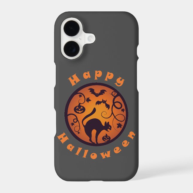 Happy Halloween lantern black cat spiders and bats iPhone Case (Back)