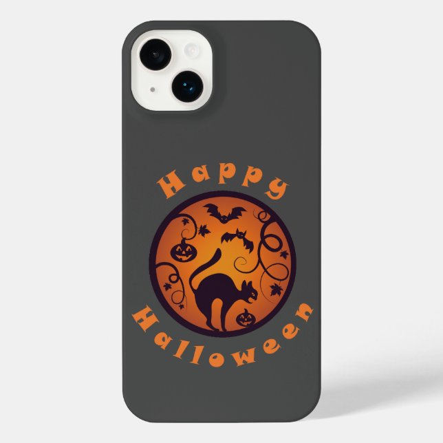 Happy Halloween lantern black cat spiders and bats iPhone Case (Back)