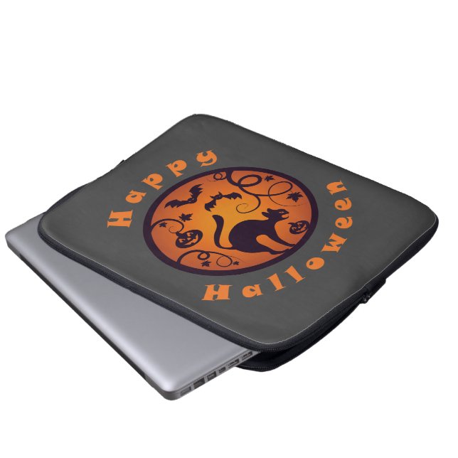 Happy Halloween lantern black cat spiders and bats Laptop Sleeve (Front Bottom)