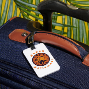 Happy Halloween lantern black cat spiders and bats Luggage Tag