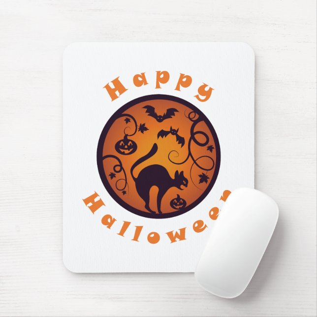 Happy Halloween lantern black cat spiders and bats Mouse Pad (With Mouse)