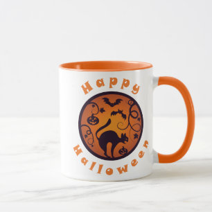 Happy Halloween lantern black cat spiders and bats Mug