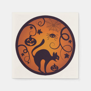 Happy Halloween lantern black cat spiders and bats Napkin