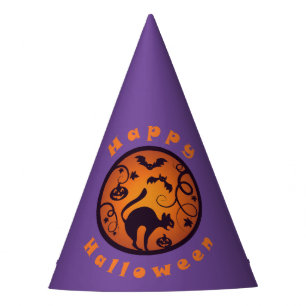 Happy Halloween lantern black cat spiders and bats Party Hat