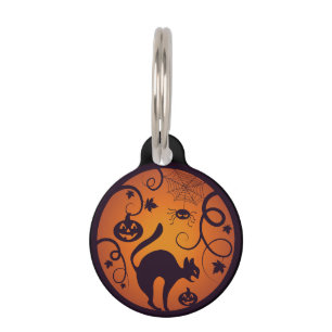 Happy Halloween lantern black cat spiders and bats Pet Tag