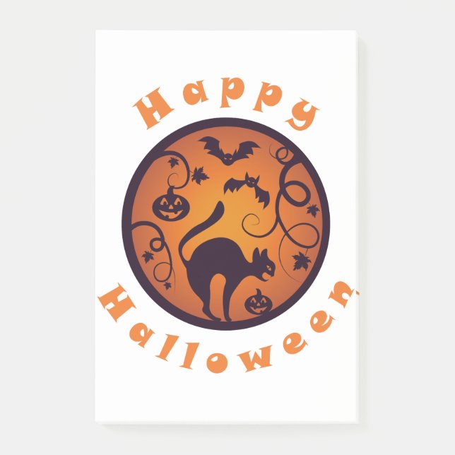 Happy Halloween lantern black cat spiders and bats Post-it Notes (Front)