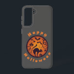 Happy Halloween lantern black cat spiders and bats Samsung Galaxy Case<br><div class="desc">Happy Halloween circle badge with jack-o'-lantern black cat and bats typography</div>