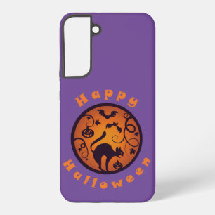 Happy Halloween lantern black cat spiders and bats Samsung Galaxy Case