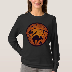 Happy Halloween lantern black cat spiders and bats T-Shirt