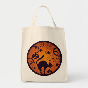 Happy Halloween lantern black cat spiders and bats Tote Bag