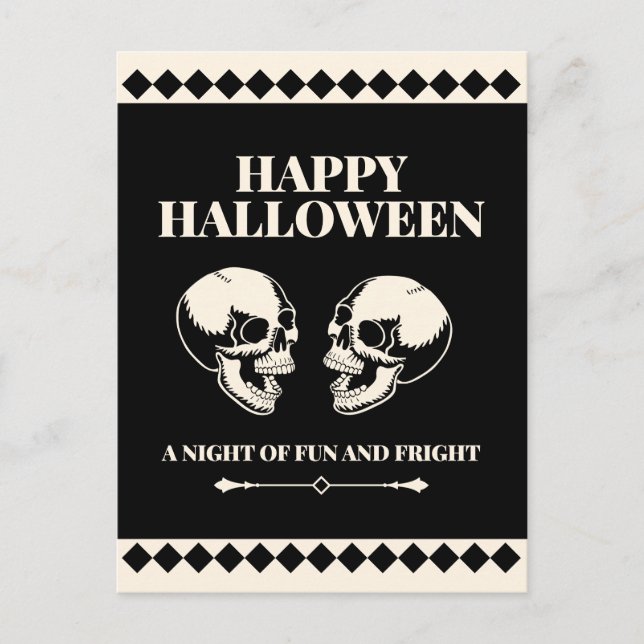 Happy Halloween Laughing Skulls Fun Holiday Postcard (Front)