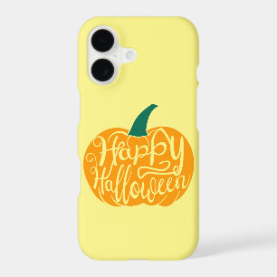 Happy Halloween lettering on carved pumpkin