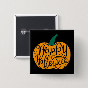 Happy Halloween lettering on carved pumpkin 2 Inch Square Button