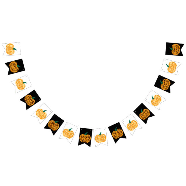 Happy Halloween lettering on carved pumpkin Bunting Flags (All)