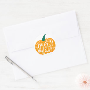 Happy Halloween lettering on carved pumpkin Classic Round Sticker