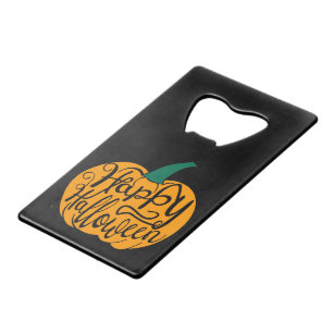 Happy Halloween lettering on carved pumpkin Credit Card Bottle Opener