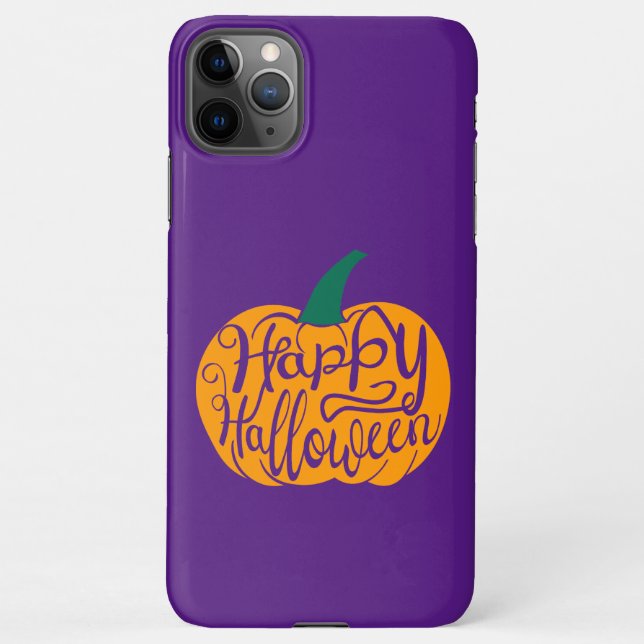 Happy Halloween lettering on carved pumpkin iPhone Case (Back)
