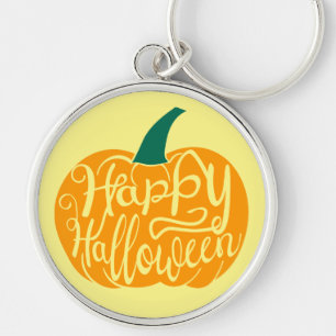 Happy Halloween lettering on carved pumpkin Keychain